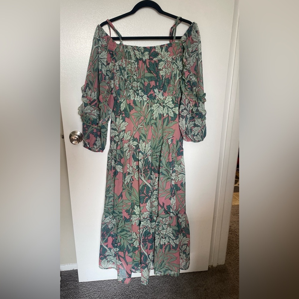 Anthropologie let me be Green and Pink Floral Long Sleeve maxi Dress size small - Picture 6 of 6